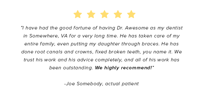 Sample Patient Testimonial using a Google Review